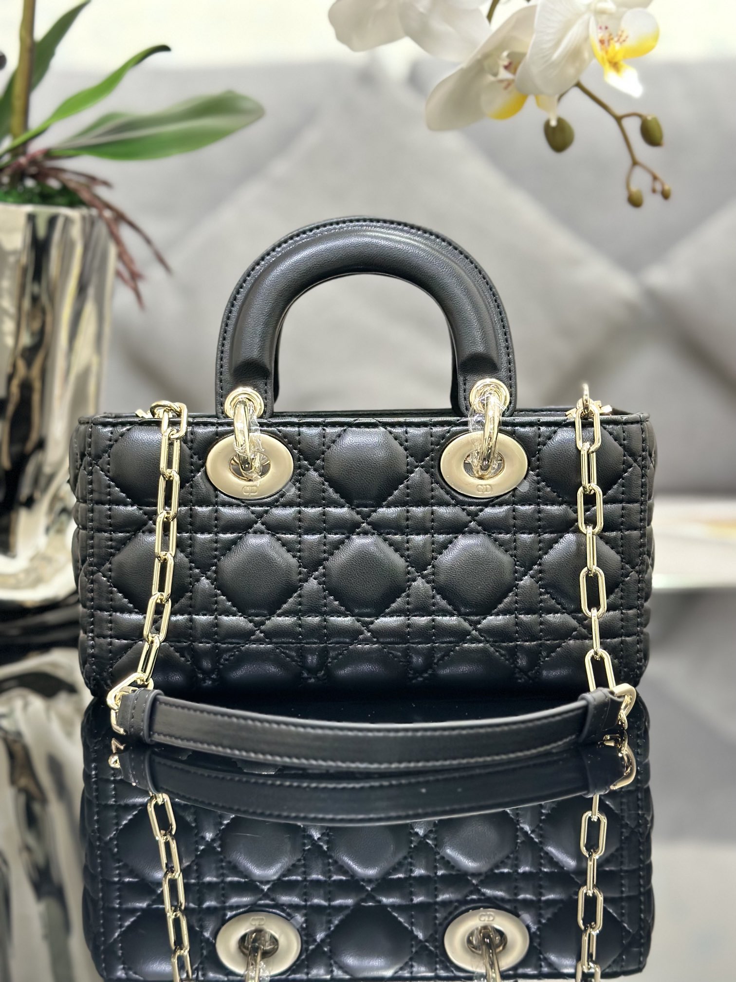 Small Lady D-Joy Bag Black Cannage Lambskin